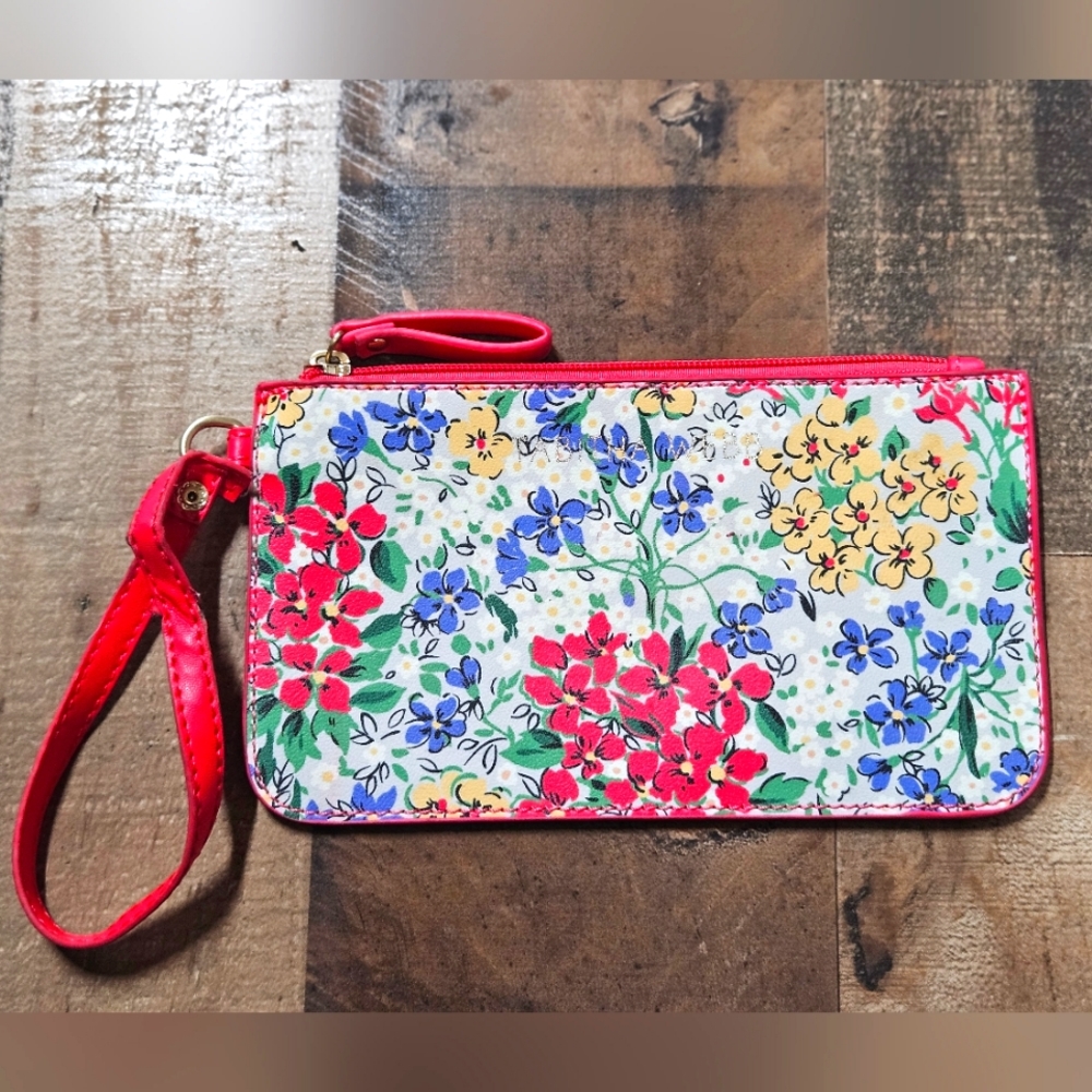 5 for $15!! Tabitha Webb Vinyl Pink Floral Wristlet Zipper Pouch 8.5"x5"